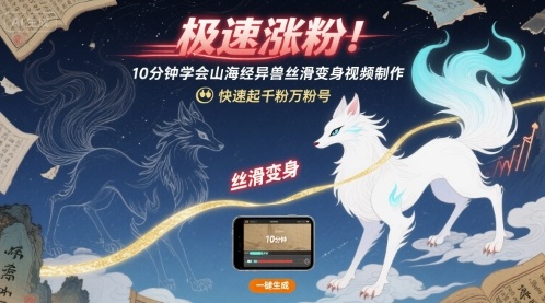 极速涨粉！10分钟学会山海经异兽丝滑变身视频制作，快速起千粉万粉号-68资源