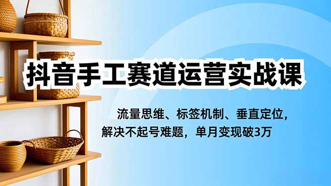 抖音手工赛道运营实战课，流量思维、标签机制、垂直定位，解决不起号难题，单月变现破3万-68资源
