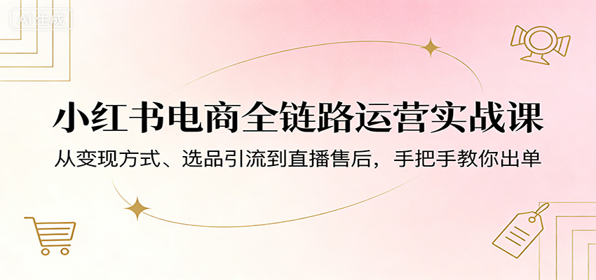 小红书电商全链路运营实战课：从变现方式、选品引流到直播售后，手把手教你出单-68资源