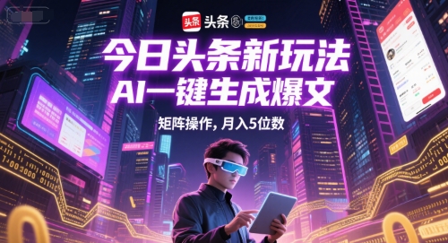 今日头条新玩法，AI一键生成爆文，矩阵操作，月入5位数-68资源
