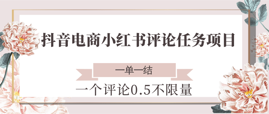抖音电商小红书评论任务项目，一个评论0.5，一单一结 不限量-68资源