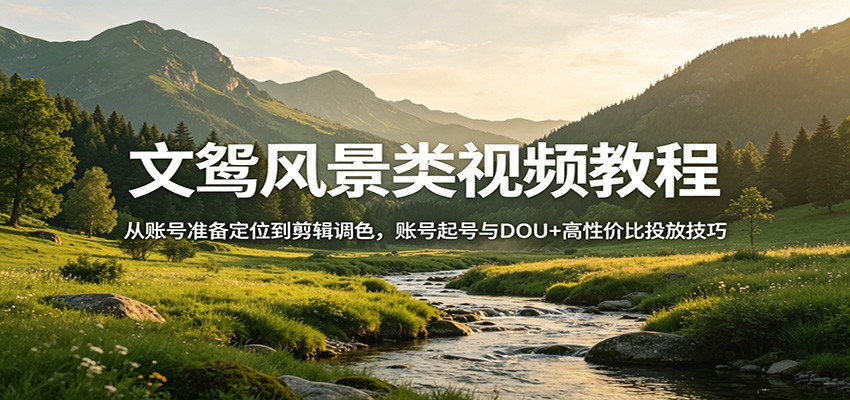 文鸳风景类视频教程：从账号准备定位到剪辑调色，账号起号与DOU+高性价比投放技巧-68资源