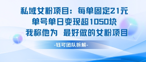 私域女粉项目：每单固定21块，单日变现超1k+，最好做的女粉项目-68资源