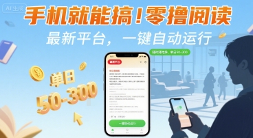 手机就能搞！零撸阅读挂G，最新平台，一键自动运行，随时随地挣，单日50-3张+【揭秘】-68资源