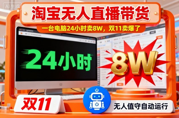 淘宝无人直播带货，一台电脑214小时卖8W，双11卖爆了【揭秘】-68资源