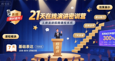 21天在线演讲密训营，王牌演讲招商课程系统-68资源