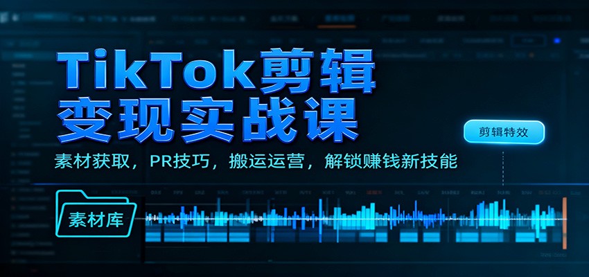 TikTok剪辑变现实战课：素材获取，PR技巧，搬运运营，解锁赚钱新技能-68资源
