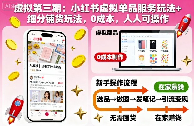 虚拟第三期：小红书虚拟单品服务玩法+细分铺货玩法，0成本，人人可操作(更新)-68资源