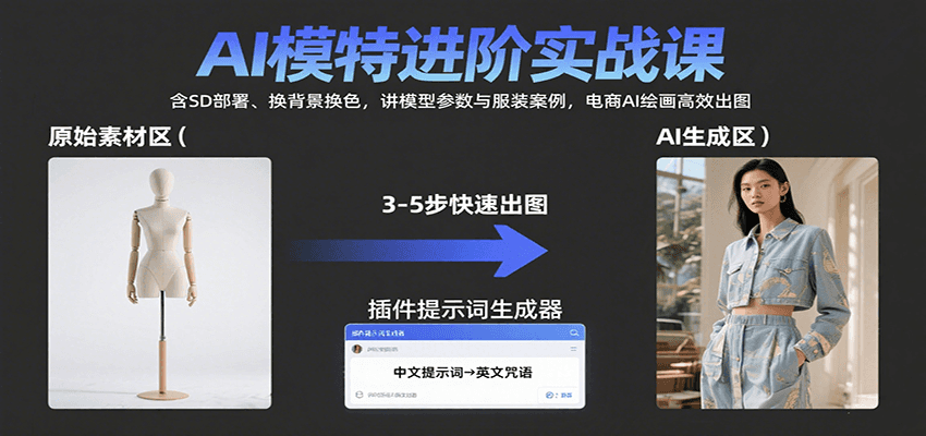 AI模特进阶实战课：含SD部署、换背景换色，讲模型参数与服装案例，电商AI绘画高效出图-68资源
