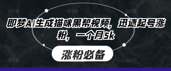 即梦AI生成猫咪黑帮视频，迅速起号涨粉，一个月5k-68资源