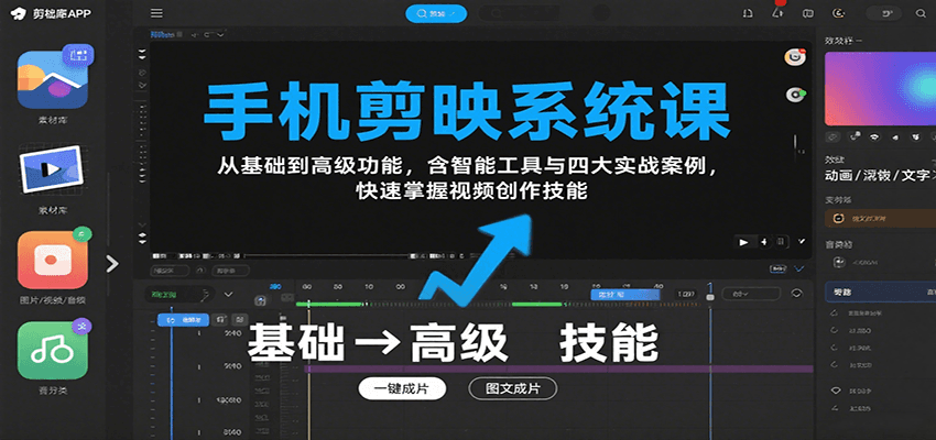 手机剪映系统课，从基础到高级功能，含智能工具与四大实战案例，快速掌握视频创作技能-68资源