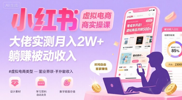 小红书虚拟电商，大佬实测月入2W+，实现被动收入-68资源