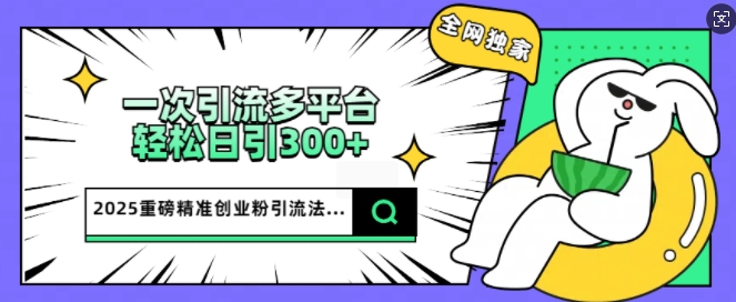 2025重磅全网独家引流法，一次多平台，轻松日引300+精准创业粉-68资源