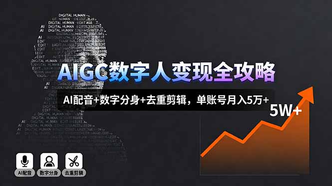 AIGC数字人变现全攻略，AI配音+数字分身+去重剪辑，单账号月入5万+-68资源