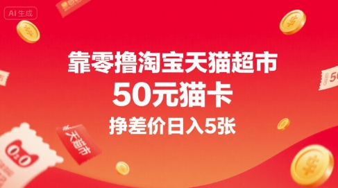 靠零撸淘宝天猫超市50元猫卡，挣差价日入5张-68资源