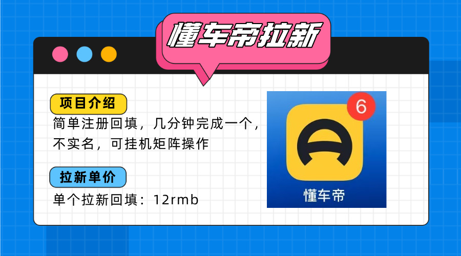 懂车帝邪修拉新玩法，简单注册回填，不sm，单个拉新12rmb，轻松日入200+-68资源
