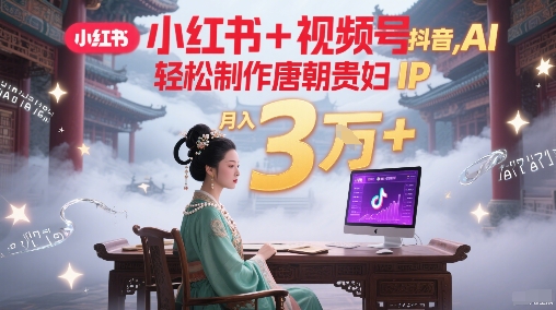 小红书+视频号+抖音，AI轻松制作唐朝贵妇IP，每天30分钟，轻松产出N条，月入3W+-68资源