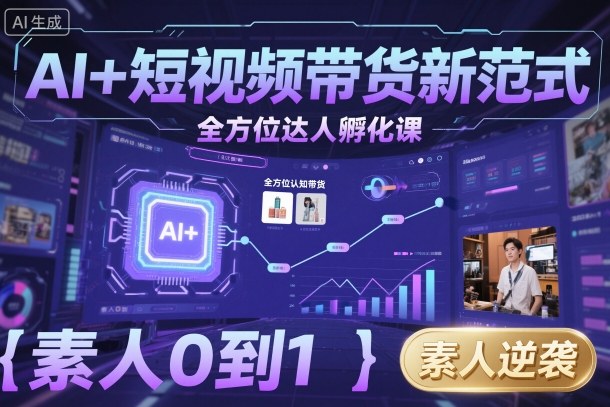 AI+短视频带货新范式全方位达人孵化课，素人也可以从0到1，全方位认知短视频带货-68资源
