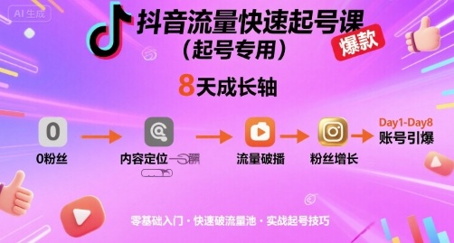 抖音流量快速起号课(起号专用)，8天带你做爆自己的账号-68资源