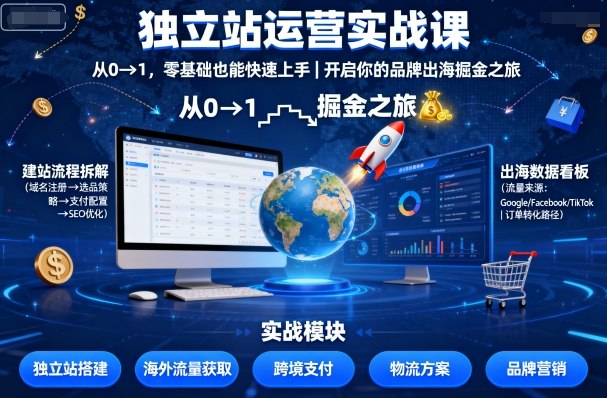 独立站运营实战课,从0到1,零基础也能快速上手,开启你的品牌出海掘金之旅-68资源