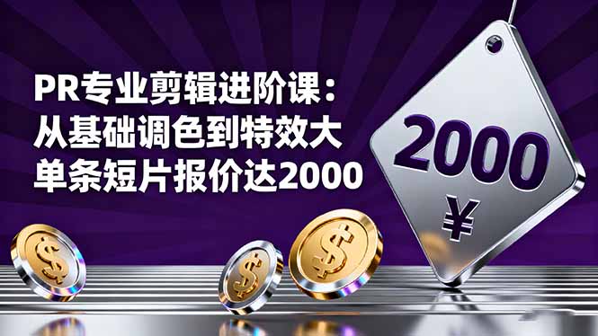 PR专业剪辑进阶课：从基础调色到特效大片的进阶技能，单条短片报价达2000-68资源