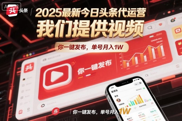 2025最新今日头条代运营，我们提供视频，你一键发布，单号月入1W【揭秘】-68资源