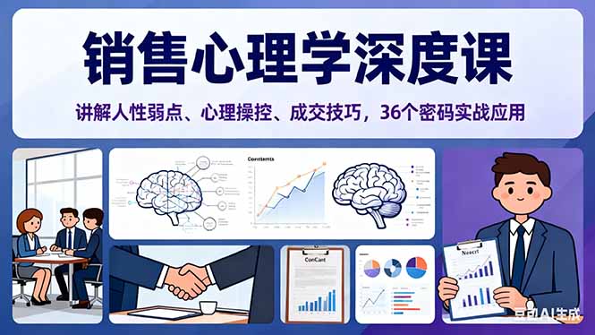 销售心理学深度课，讲解人性弱点、心理操控、成交技巧，36个密码实战应用-68资源