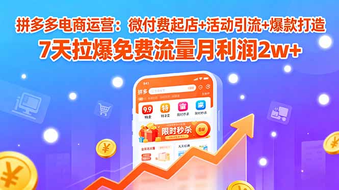 拼多多电商运营：微付费起店+活动引流+爆款打造 7天拉爆免费流量月利润2w+-68资源