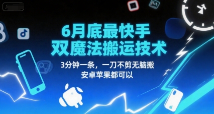 6月底最新快手双魔法搬运技术，3分钟一条，一刀不剪无脑搬，安卓苹果都可以-68资源