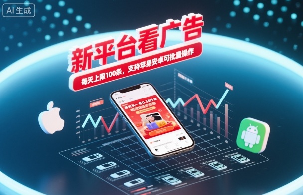 新平台看广告，养好机一条0.3到5米，每天上限100条，支持苹果安卓可批量操作-68资源