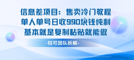 信息差项目：售卖冷门教程单人单号日收9张纯利基本就是复制粘贴就能做-68资源