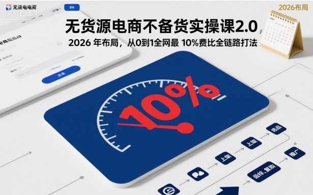 无货源电商不备货实操课2.0，2026年布局，从0到1全网最低10%费比全链路打法【更新中】-68资源