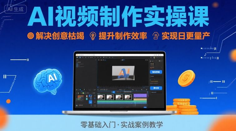 Ai视频制作实操课，解决创意枯竭、效率低下痛点，实现日更量产可持续变现-68资源