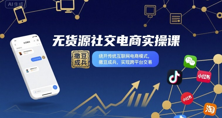 无货源社交电商实操课，绕开传统互联网电商模式，撒豆成兵，实现跨平台交易-68资源