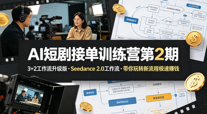 AI短剧接单训练营第2期，3+2工作流升级版，Seedance 2.0工作流，带你玩转新流程极速賺钱-68资源