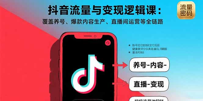 抖音流量与变现逻辑课：覆盖养号、爆款内容生产、直播间运营等全链路-68资源