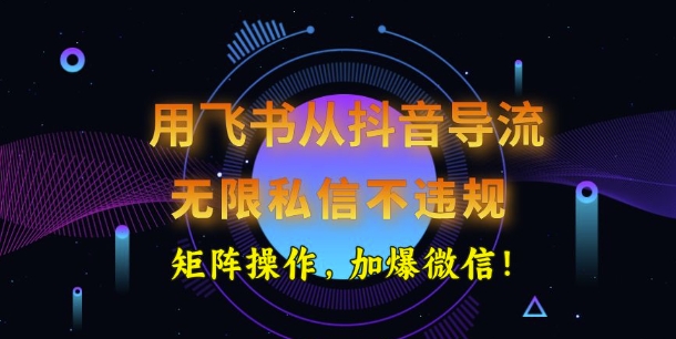 用飞书从抖音导流，无限私信不违规，抖音截流创业粉-68资源