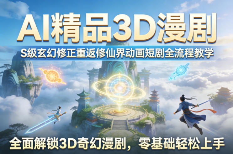 AI精品3D漫剧S级玄幻修正重返修仙界动画短剧全流程教学，全面解锁3D奇幻漫剧，零基础轻松上手-68资源