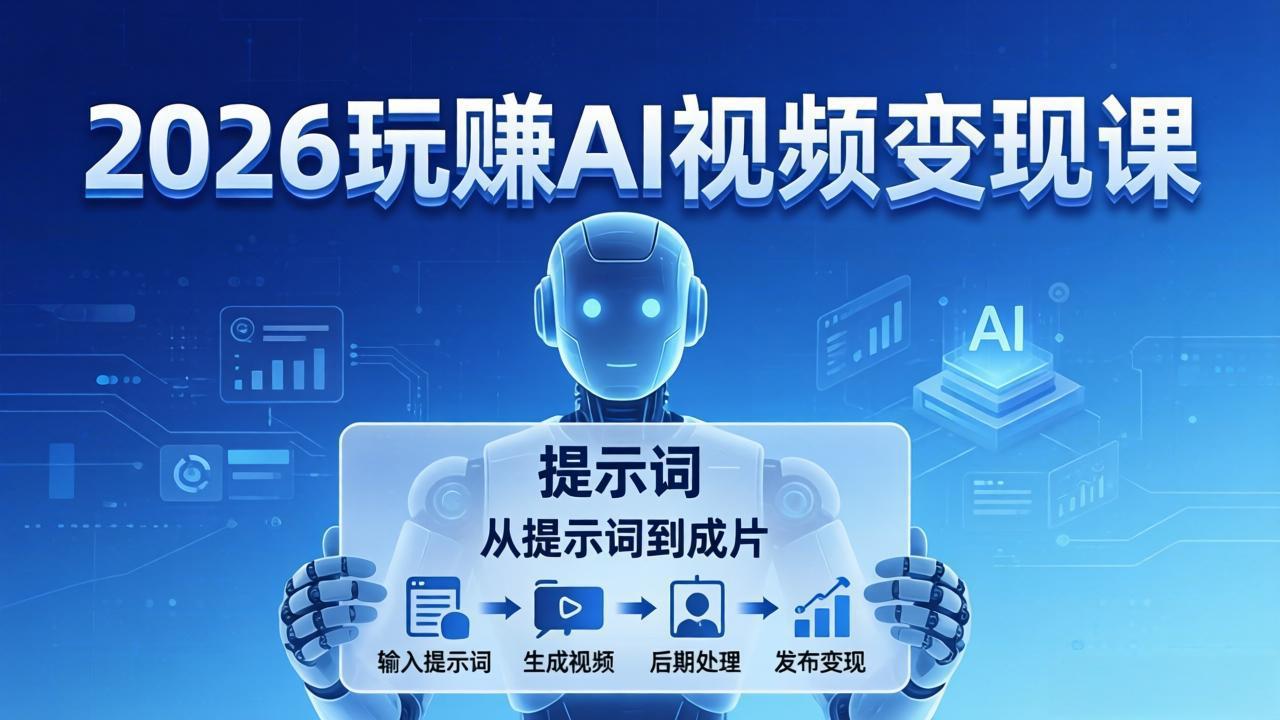 2026玩赚AI视频变现课：掌握 AI 视频全流程技能，从提示词到成片高效产出-68资源