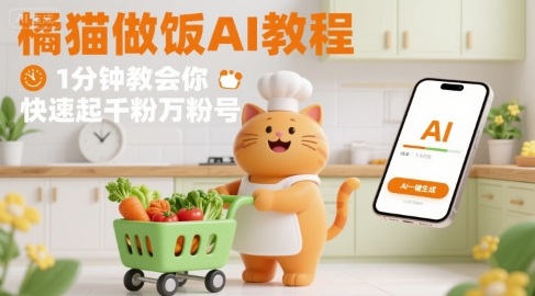 有趣的橘猫买菜做饭视频，用AI一键搞定，1分钟教会你，快速起千粉万粉号-68资源
