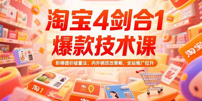 淘宝4剑合1爆款技术课73期：阶梯提价破量法，内外销双改策略 全站推广拉升-68资源