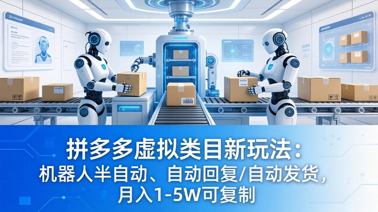 拼多多虚拟类目新玩法：机器人半自动、自动回复 /自动发货，月入 1-5W 可复制-68资源