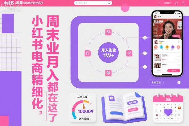 小红书电商精细化运营全流程，周末副业月入1W+，全套方法都在这了-68资源