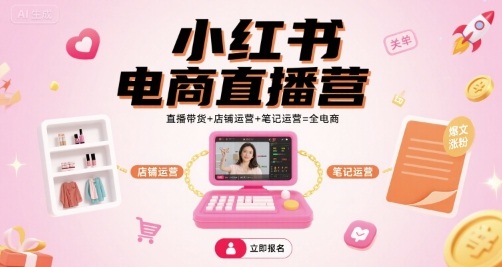 小红书电商直播营，直播带货+店铺运营+笔记运营=全电商-68资源