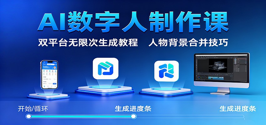 AI数字人制作课：双平台无限次生成教程，人物背景合并技巧-68资源