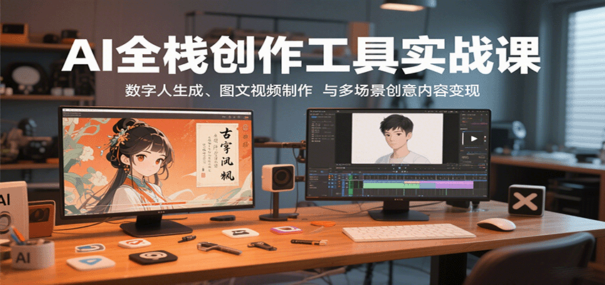 AI全栈创作工具实战课：数字人生成、图文视频制作与多场景创意内容变现-68资源