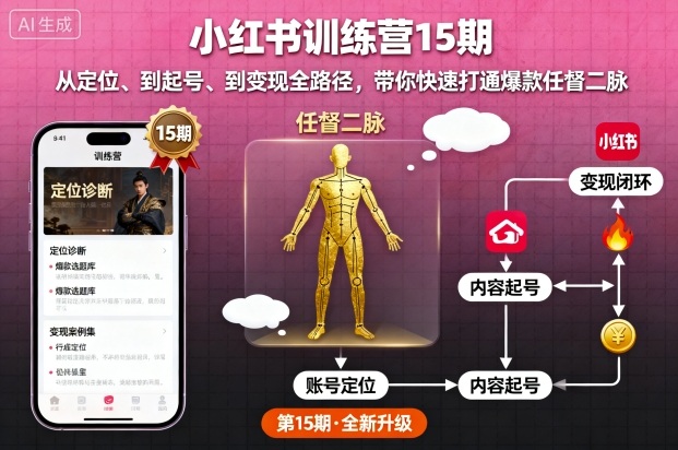 小红书训练营15期，从定位、到起号、到变现全路径，带你快速打通爆款任督二脉-68资源