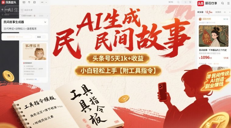 AI生成民间故事，头条号5天1k+，小白轻松上手【附工具指令】-68资源