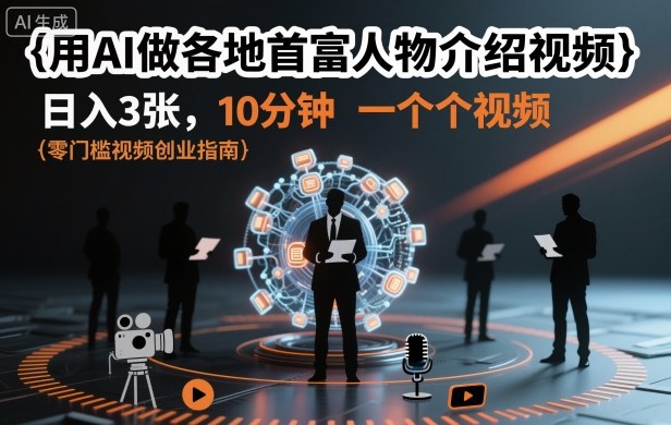 用AI做各地首富人物介绍视频，日入3张，10分钟一个视频-68资源