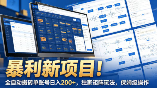 暴利新项目！全自动搬砖单账号日入200+，独家矩阵玩法，保姆级操作【揭秘】-68资源